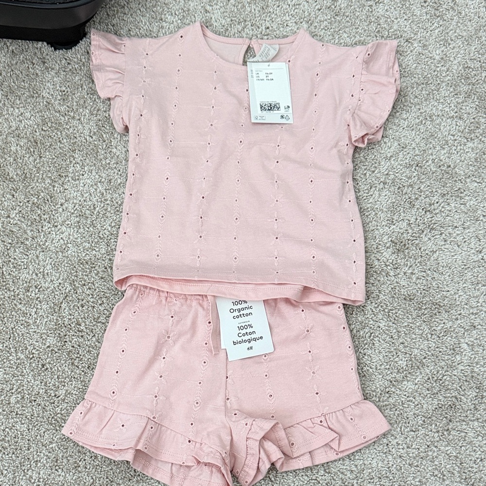 Girls' Pink Eyelet Short Pajama Set - Organic Cotton
